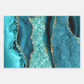 Agaat Blauwgroen Blauw Goud Glitter Marmer Aqua Tu Inpakpapier Vel (Voorkant)
