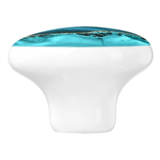 Agaat Blauwgroen Blauw Goud Glitter Marmer Aqua Tu Keramische Knop (Zijkant)