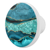 Agaat Blauwgroen Blauw Goud Glitter Marmer Aqua Tu Keramische Knop (Rechts)
