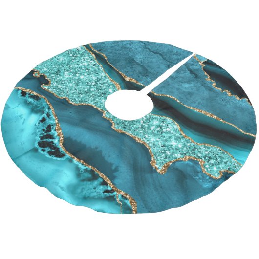 Agaat Blauwgroen Blauw Goud Glitter Marmer Aqua Tu Kerstboom Rok (Gekanteld)