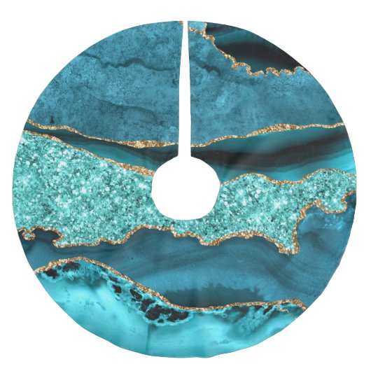 Agaat Blauwgroen Blauw Goud Glitter Marmer Aqua Tu Kerstboom Rok (Voorkant)