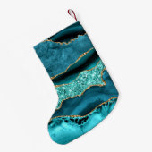 Agaat Blauwgroen Blauw Goud Glitter Marmer Aqua Tu Kleine Kerstsok (Achterkant (Hangend))