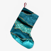 Agaat Blauwgroen Blauw Goud Glitter Marmer Aqua Tu Kleine Kerstsok (Voorkant (Hangend))