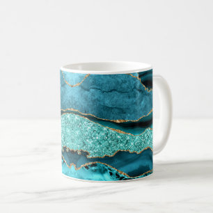 Agaat Blauwgroen Blauw Goud Glitter Marmer Aqua Tu Koffiemok