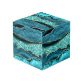 Agaat Blauwgroen Blauw Goud Glitter Marmer Aqua Tu Kubus (Achter hoekig)