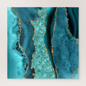 Agaat Blauwgroen Blauw Goud Glitter Marmer Aqua Tu Legpuzzel (Verticaal)