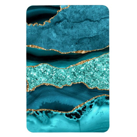 Agaat Blauwgroen Blauw Goud Glitter Marmer Aqua Tu Magneet (Verticaal)