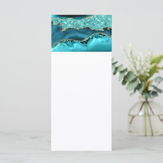 Agaat Blauwgroen Blauw Goud Glitter Marmer Aqua Tu Menu (Staand voorkant)