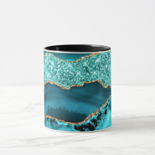 Agaat Blauwgroen Blauw Goud Glitter Marmer Aqua Tu Mok (Midden)