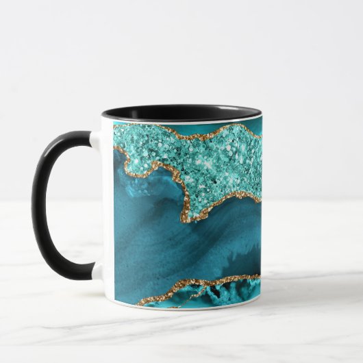 Agaat Blauwgroen Blauw Goud Glitter Marmer Aqua Tu Mok (Links)