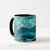 Agaat Blauwgroen Blauw Goud Glitter Marmer Aqua Tu Mok (Voorkant links)