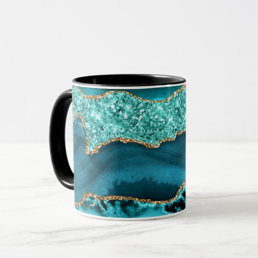 Agaat Blauwgroen Blauw Goud Glitter Marmer Aqua Tu Mok (Voorkant links)