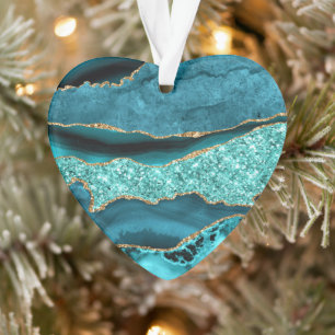 Agaat Blauwgroen Blauw Goud Glitter Marmer Aqua Tu Ornament