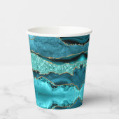 Agaat Blauwgroen Blauw Goud Glitter Marmer Aqua Tu Papieren Bekers (Links)