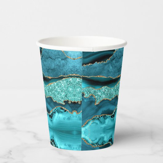 Agaat Blauwgroen Blauw Goud Glitter Marmer Aqua Tu Papieren Bekers (Rechts)