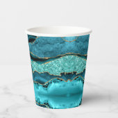 Agaat Blauwgroen Blauw Goud Glitter Marmer Aqua Tu Papieren Bekers (Voorkant)