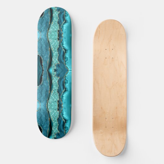 Agaat Blauwgroen Blauw Goud Glitter Marmer Aqua Tu Persoonlijk Skateboard (Voorkant)