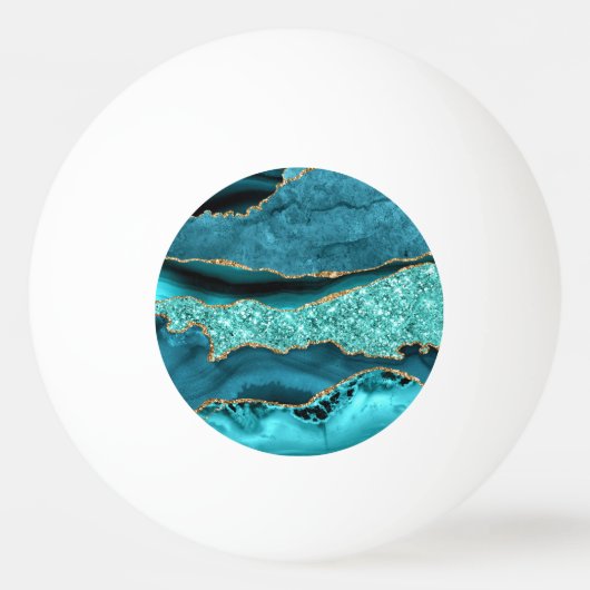 Agaat Blauwgroen Blauw Goud Glitter Marmer Aqua Tu Pingpongbal (Voorkant)