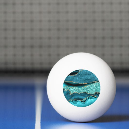 Agaat Blauwgroen Blauw Goud Glitter Marmer Aqua Tu Pingpongbal (Net)