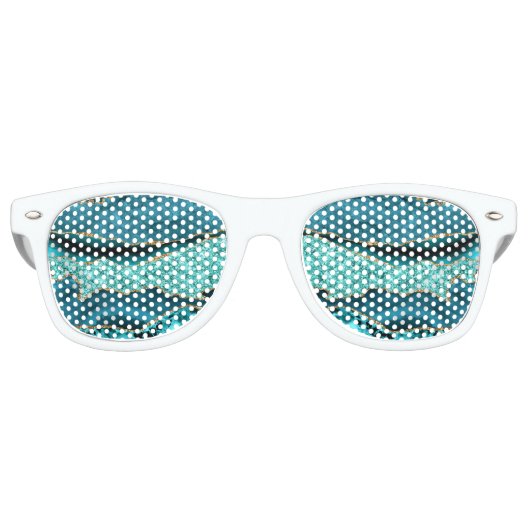 Agaat Blauwgroen Blauw Goud Glitter Marmer Aqua Tu Retro Zonnebril (Voorkant)