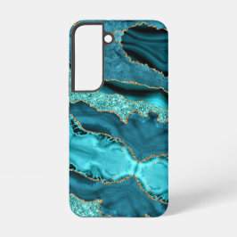 Agaat Blauwgroen Blauw Goud Glitter Marmer Aqua Tu Samsung Galaxy Hoesje