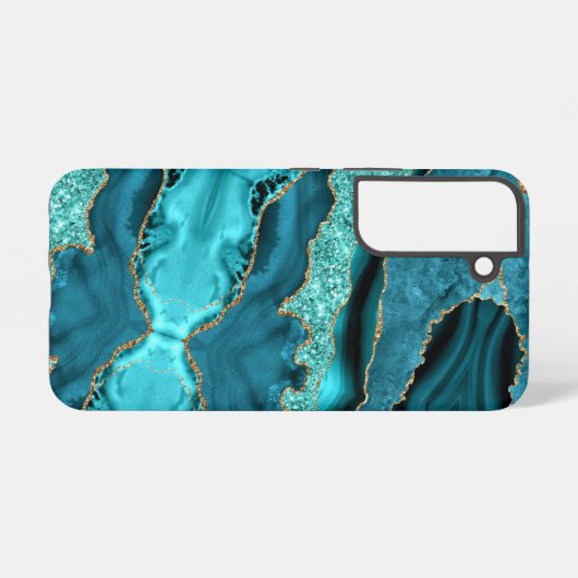 Agaat Blauwgroen Blauw Goud Glitter Marmer Aqua Tu Samsung Galaxy Hoesje (Achterkant horizontaal)