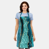 Agaat Blauwgroen Blauw Goud Glitter Marmer Aqua Tu Schort (Gedragen)