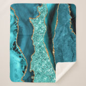 Agaat Blauwgroen Blauw Goud Glitter Marmer Aqua Tu Sherpa Deken (Voorkant)