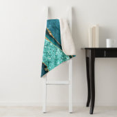 Agaat Blauwgroen Blauw Goud Glitter Marmer Aqua Tu Sherpa Deken (In situ)