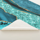 Agaat Blauwgroen Blauw Goud Glitter Marmer Aqua Tu Sherpa Deken (3/4)