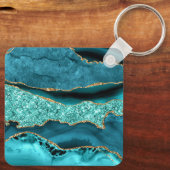 Agaat Blauwgroen Blauw Goud Glitter Marmer Aqua Tu Sleutelhanger (Achterkant)