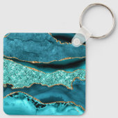 Agaat Blauwgroen Blauw Goud Glitter Marmer Aqua Tu Sleutelhanger (Achterkant)
