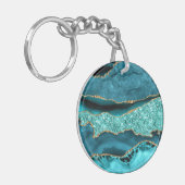 Agaat Blauwgroen Blauw Goud Glitter Marmer Aqua Tu Sleutelhanger (Voorkant Links)