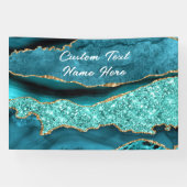 Agaat Blauwgroen Blauw Goud Glitter Marmer Aqua Tu Spandoek (Horizontaal)