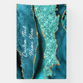 Agaat Blauwgroen Blauw Goud Glitter Marmer Aqua Tu Spandoek (Verticaal)