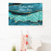 Agaat Blauwgroen Blauw Goud Glitter Marmer Aqua Tu Spandoek (Insitu)
