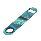 Agaat Blauwgroen Blauw Goud Glitter Marmer Aqua Tu Speed Flessenopener (Voorkant Gekanteld)