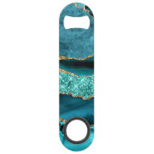 Agaat Blauwgroen Blauw Goud Glitter Marmer Aqua Tu Speed Flessenopener (Achterkant)