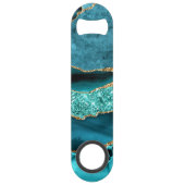 Agaat Blauwgroen Blauw Goud Glitter Marmer Aqua Tu Speed Flessenopener (Voorkant)