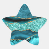 Agaat Blauwgroen Blauw Goud Glitter Marmer Aqua Tu Ster Sticker (Voorkant)