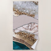Agaat Blauwgroen Blauw Goud Glitter Marmer Aqua Tu Strandlaken (Voorkant)