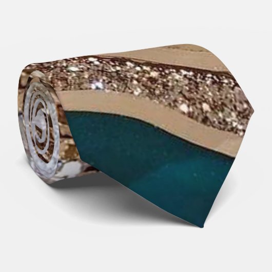 Agaat Blauwgroen Blauw Goud Glitter Marmer Aqua Tu Stropdas (Opgerold)