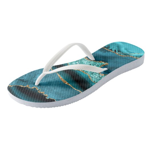Agaat Blauwgroen Blauw Goud Glitter Marmer Aqua Tu Teenslippers (Schuin)