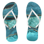 Agaat Blauwgroen Blauw Goud Glitter Marmer Aqua Tu Teenslippers (Voetbed)