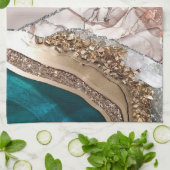 Agaat Blauwgroen Blauw Goud Glitter Marmer Aqua Tu Theedoek (Gevouwen)