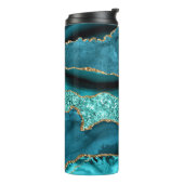 Agaat Blauwgroen Blauw Goud Glitter Marmer Aqua Tu Thermosbeker (Gedraaid links)
