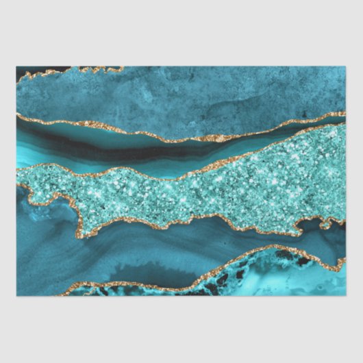 Agaat Blauwgroen Blauw Goud Glitter Marmer Aqua Tu Tissuepapier (Voorkant)