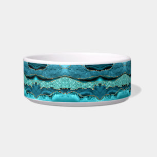 Agaat Blauwgroen Blauw Goud Glitter Marmer Aqua Tu Voerbakje