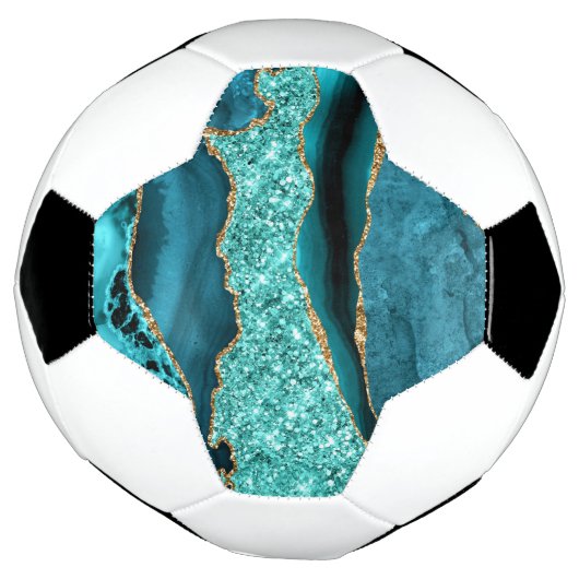Agaat Blauwgroen Blauw Goud Glitter Marmer Aqua Tu Voetbal (Gedraaid)