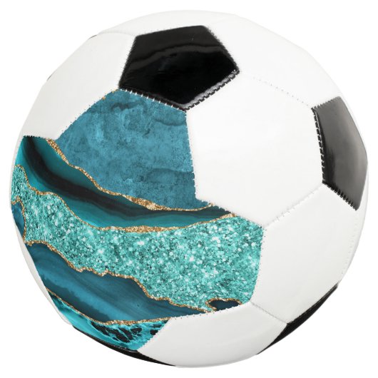 Agaat Blauwgroen Blauw Goud Glitter Marmer Aqua Tu Voetbal (Drie kwart)